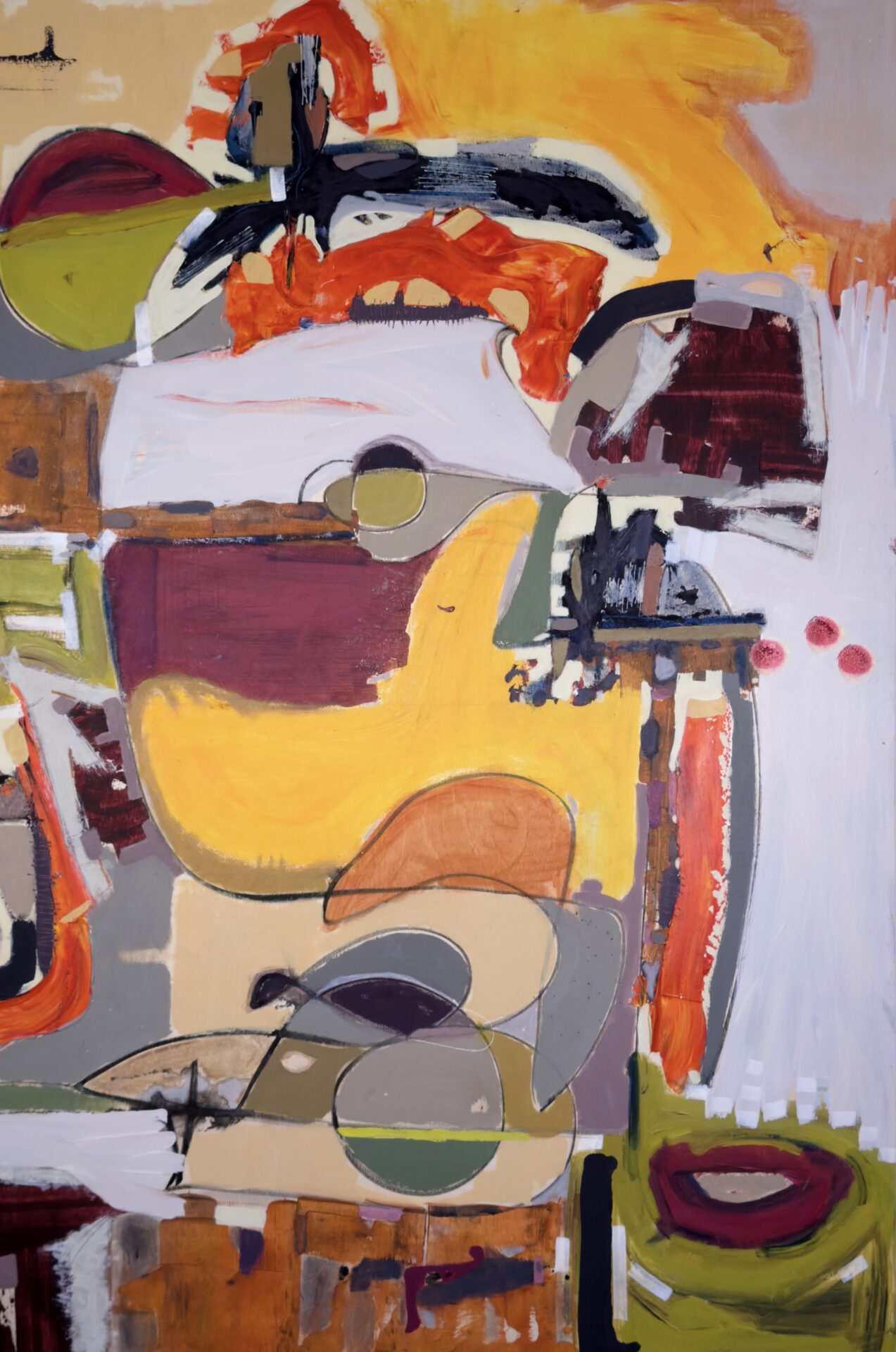 48 x 60 acrylic on cradleboard in yellow orange and purple